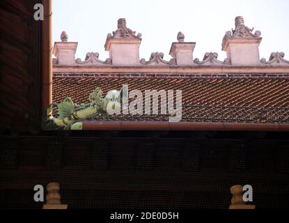 Krakau. Krakau. Polen. Wawel, königliche Burg auf Wawel Hill. Kupfer`s grünen Dach Wasserspeier und Drench in der Form des Drachen Kopf. Detail des Th Stockfoto